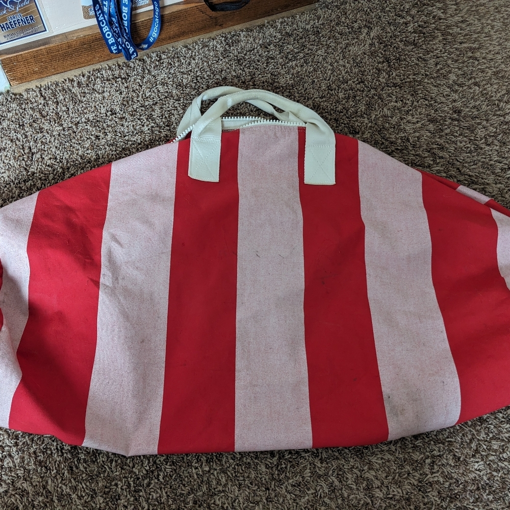 Vintage Red and White Striped Duffle Bag